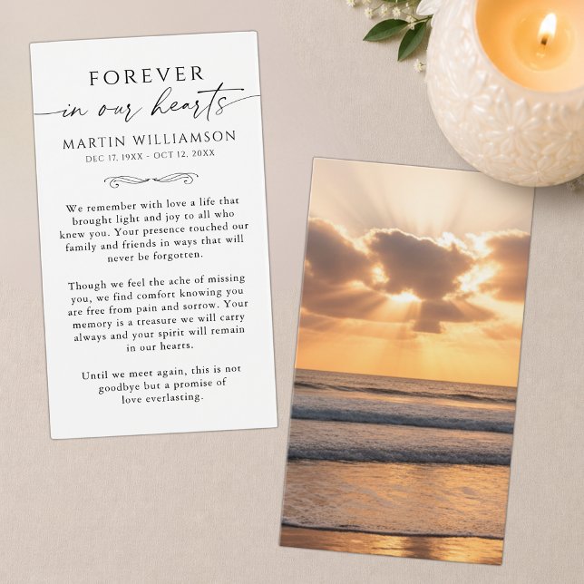 Beach Sunset Memorial Sympathy Funeral Prayer Card (Creator Uploaded)