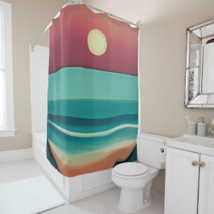 Beach sunset minimalist art shower curtain
