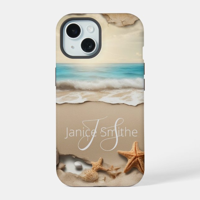 Beach Sunset Monogram iPhone 15 Case (Back)