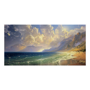 Beach Sunset Moody Landscape Painting Decoupage Poster