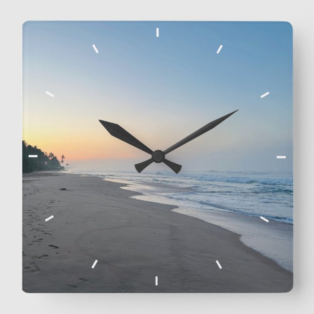 Beach Sunset Ocean Coastal Decor Tropical gift Square Wall Clock (Front)