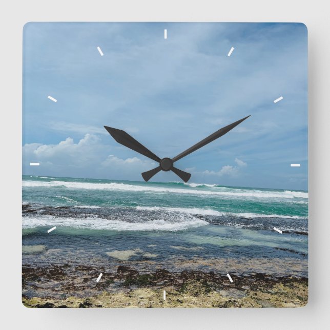Beach Sunset Ocean Coastal Decor Tropical gift Square Wall Clock (Front)