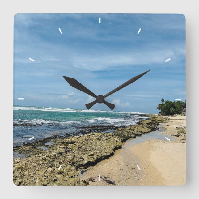Beach Sunset Ocean Coastal Decor Tropical gift Square Wall Clock (Front)