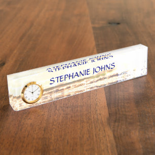 Beach Sunset Ocean Name Template Sparkling Modern Nameplate