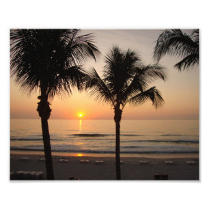 Beach Sunset Ocean Palm Tree Photography Art Print
