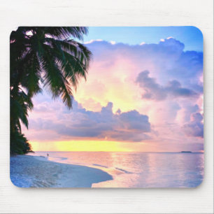 Beach Sunset ocean sand palm tree Maldives Miami Mouse Mat