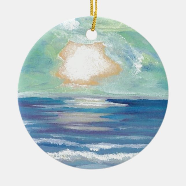 Beach Sunset Ocean Sea Surf Sun Gifts Ceramic Tree Decoration (Front)