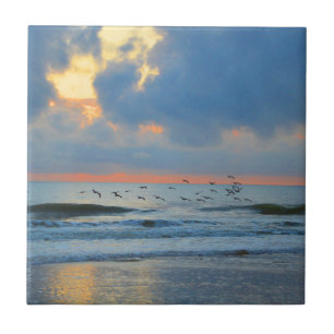 Beach Sunset Orange Florida Ocean Warm Abstract Tile