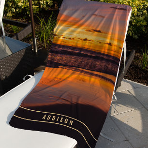 Beach Sunset Orange Yellow Tropical Monogram Towel