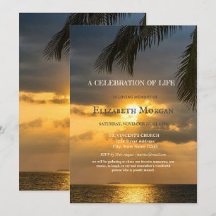 Beach Sunset Palm Celebration Of Life  Invitation