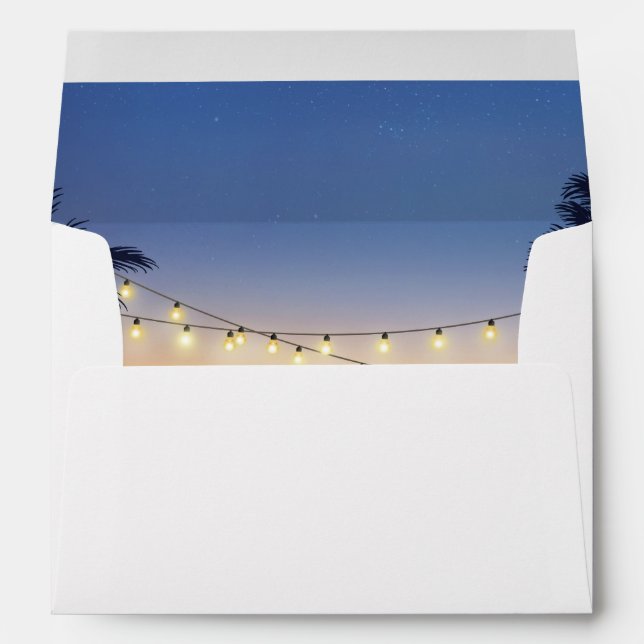 Beach Sunset Palm Tree String Lights 5x7 Invite Envelopes (Back (Bottom))