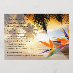 Beach Sunset Palm Trees Bird-of-Paradise Wedding Invitation