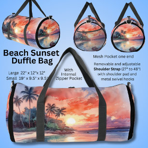Beach Sunset Palm Trees Painting Duffle Bag