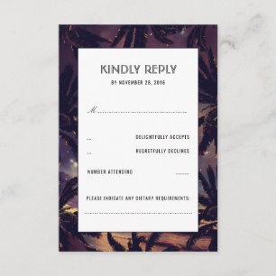 Beach Sunset Palms Purple Wedding RSVP Cards