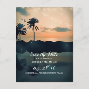 Beach Sunset Palms Save the Date Announcement Postcard