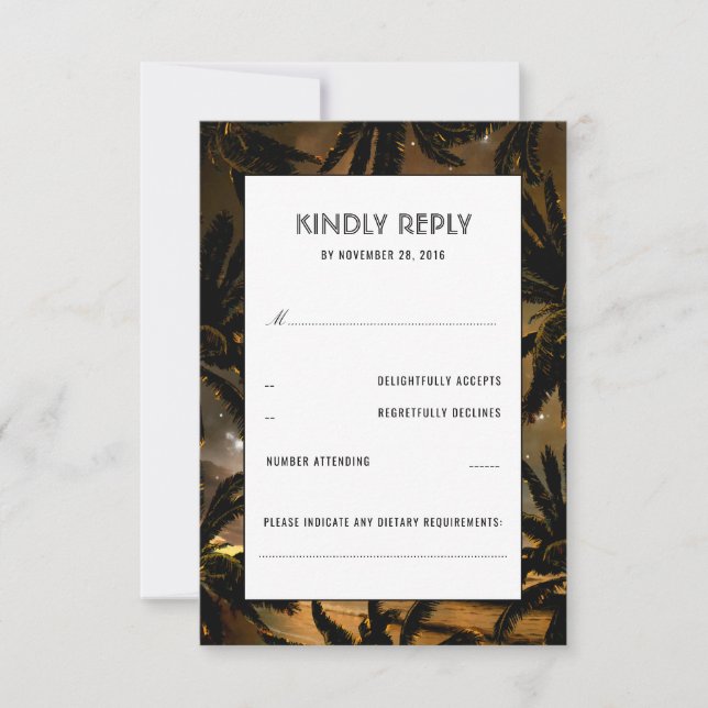Beach Sunset Palms Wedding RSVP Cards (Front)