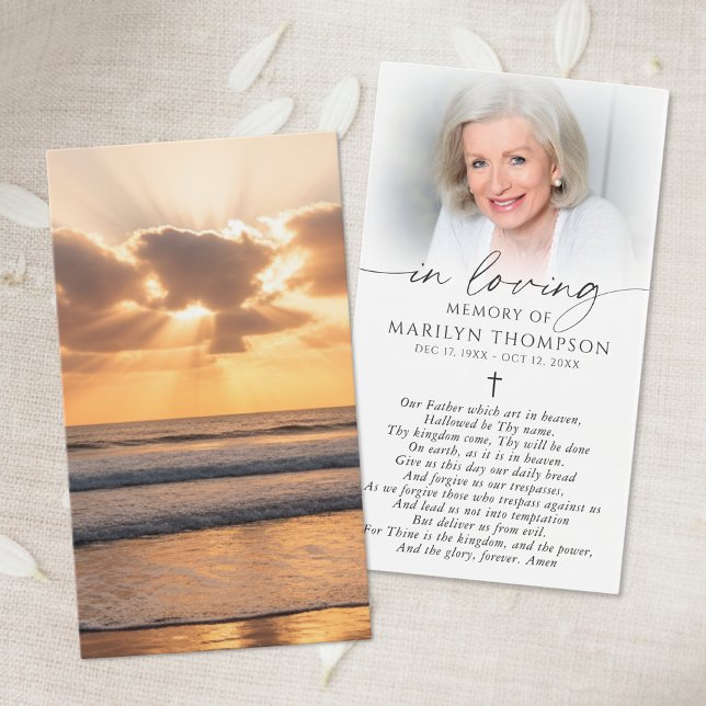 Beach Sunset Photo Cross Memorial Prayer Card (Creator Uploaded)