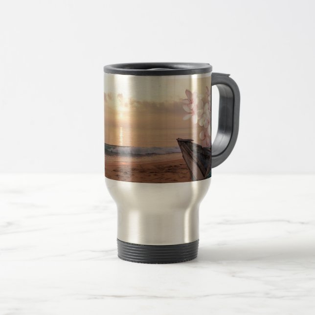 Beach Sunset Plumeria-Personalised Travel Mug (Front Right)