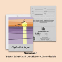 Beach Sunset  · Portrait 5x7 Gift Certificate