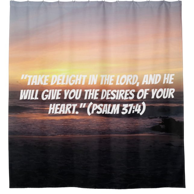 Beach Sunset Print Christian Faith Quote Shower Curtain (Front)