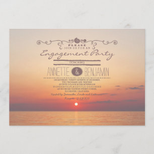 Beach sunset romantic modern engagement party invitation