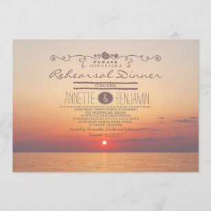 Beach sunset romantic modern rehearsal dinner invitation