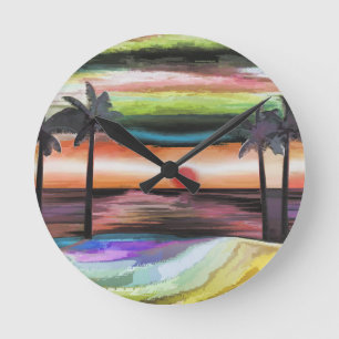 Beach Sunset Round Clock