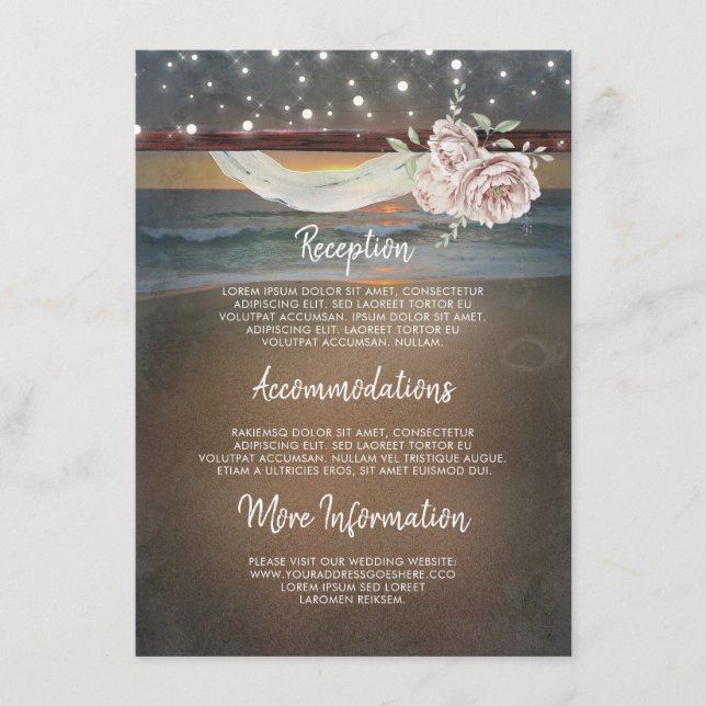 Beach Sunset Scenery Wedding Information Guest Enclosure Card (Front)