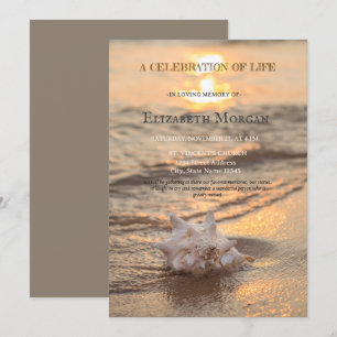 Beach Sunset Seashell Celebration Of Life Invitation