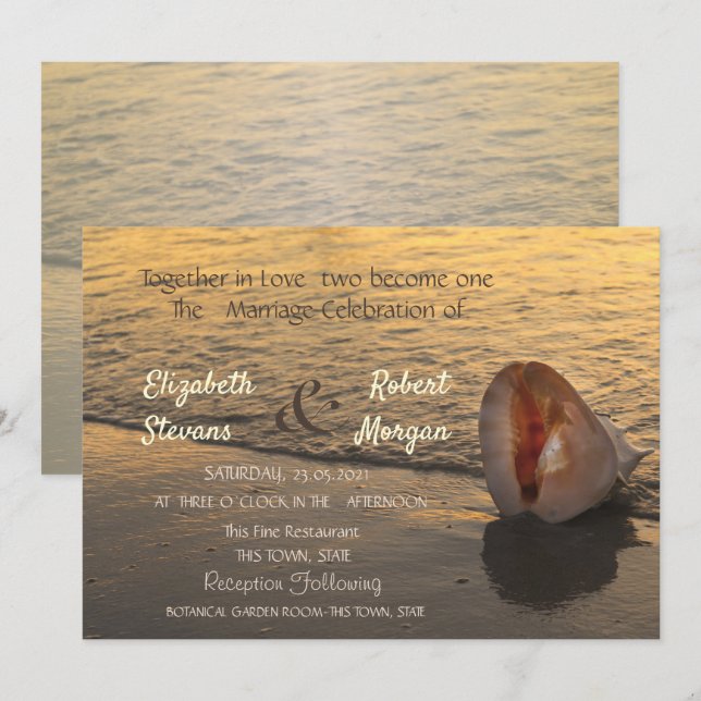 Beach Sunset Seashell Wedding Invitation (Front/Back)