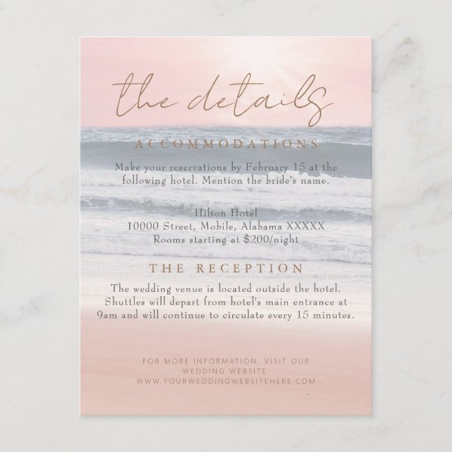 Beach Sunset Seaside/Oceanside Wedding Details Enclosure Card (Front)
