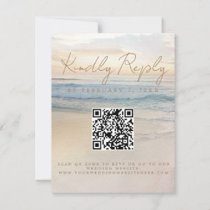 Beach Sunset Seaside Wedding Scan Code RSVP Card