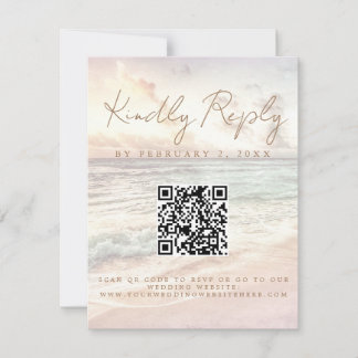 Beach Sunset Seaside Wedding Scan Code RSVP Card