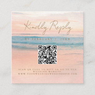 Beach Sunset Seaside Wedding Scan Code RSVP Enclosure Card