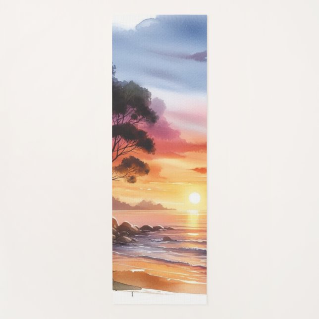 Beach Sunset Serene Ombre Blue & Orange Waves  Yoga Mat (Front)