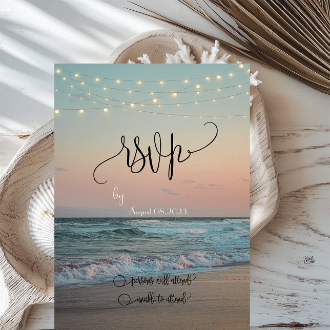 Beach Sunset,String Lights Script RSVP   Invitation (Creator Uploaded)