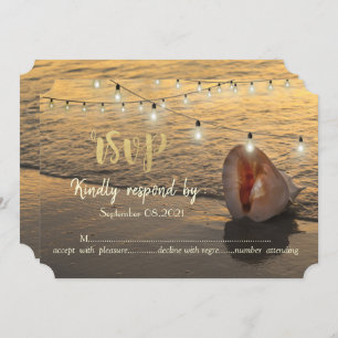 Beach Sunset,String Lights Seashell RSVP  Invitation