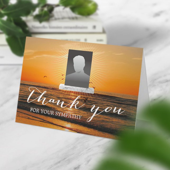 Beach Sunset Sympathy Memorial Photo Thank You Card (Creator Uploaded)