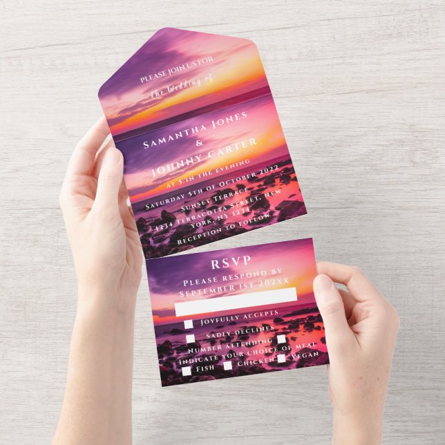 Beach Sunset Tropical Destination Hawaii Summer All In One Invitation (Tearaway)