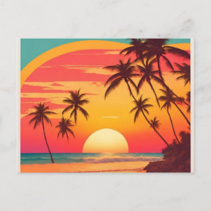 Beach Sunset Vintage Postcard Retro Sunset Beach