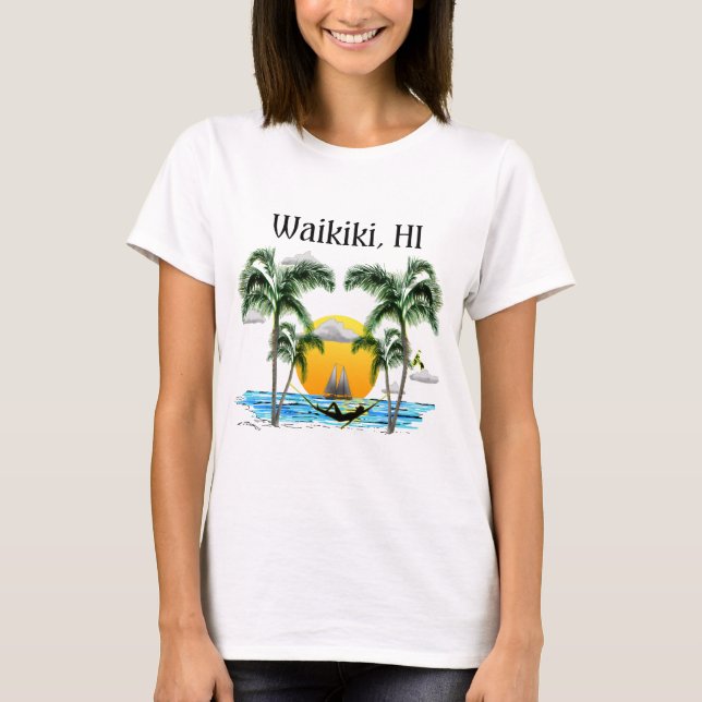 Beach Sunset Waikiki Hawaii T-Shirt (Front)