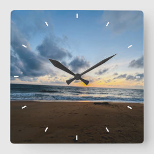 Beach Sunset Wall Clock Ocean Coastal Decor