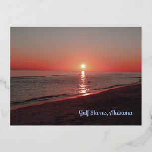  Beach sunset water sand Foil Holiday Postcard