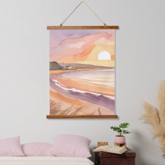Beach Sunset Watercolor | Beautiful Ocean Painting Hanging Tapestry