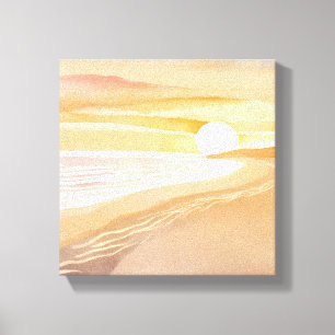 Beach Sunset Watercolor   Beautiful Yellow  Canvas Print