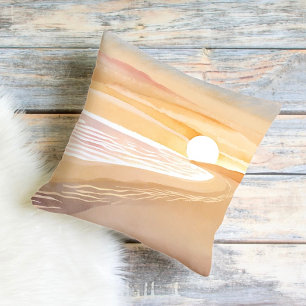 Beach Sunset Watercolor   Beautiful Yellow Cushion