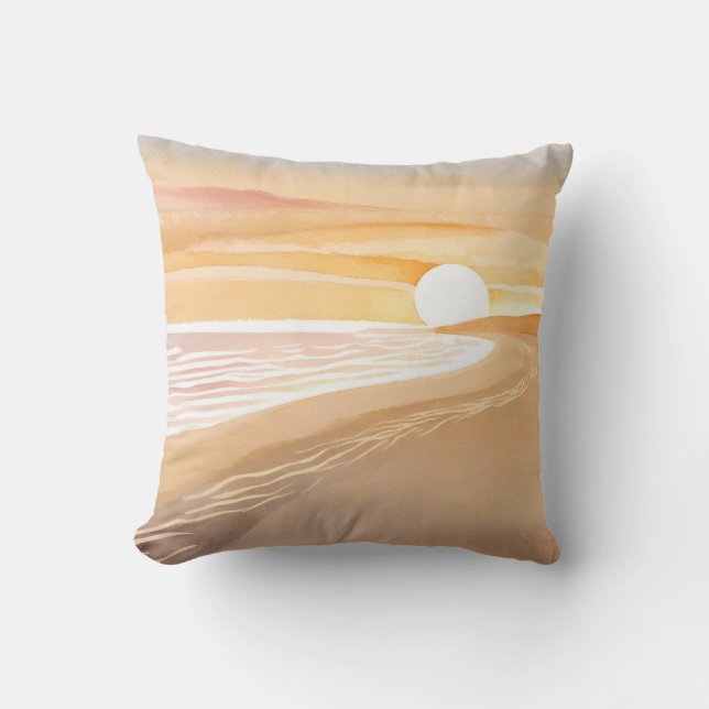 Beach Sunset Watercolor | Beautiful Yellow Cushion (Front)