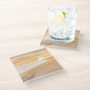Beach Sunset Watercolor   Beautiful Yellow  Glass Coaster