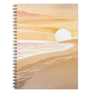 Beach Sunset Watercolor   Beautiful Yellow Ocean Notebook