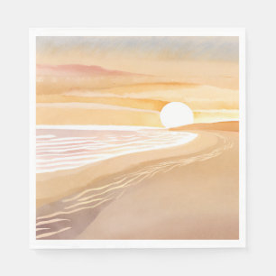 Beach Sunset Watercolor Beautiful Yellow Painted Napkin
